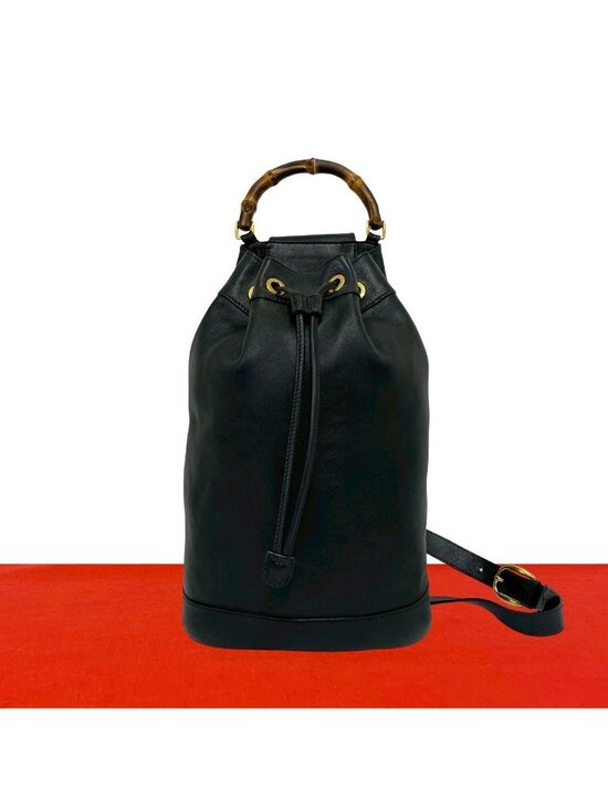 Gucci Handbags - Gucci Vintage Bamb Leather Drawstring Belt Bag Black